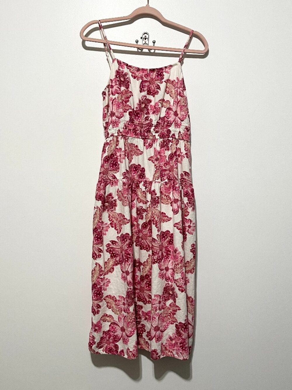 Old Navy Womens Linen Blend Tiered Midi Dress M Floral Resort Garden Bloomcore